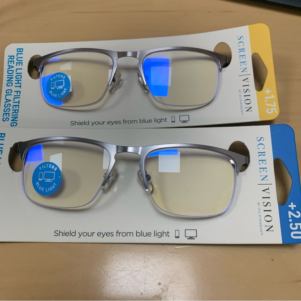 Lot Of 2 Icu Eyewear Screen Vision Blue Light Blocking Glasses +1.75 +2.50
